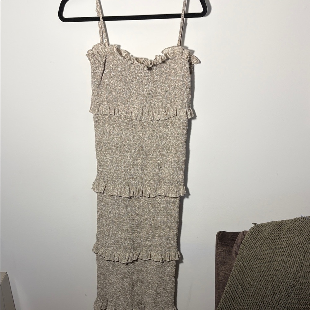 Mable Ruffle Smocked Tiered Midi Dress- Sz L - Picture 4 of 7
